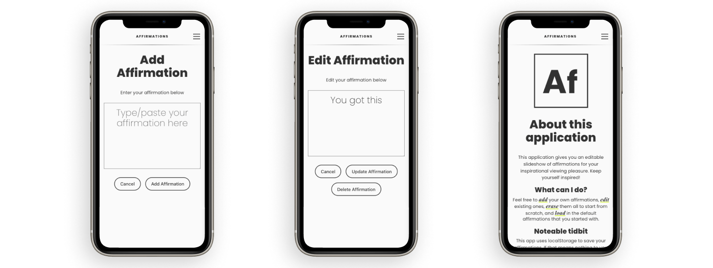 Initial screen of Affirmations app
